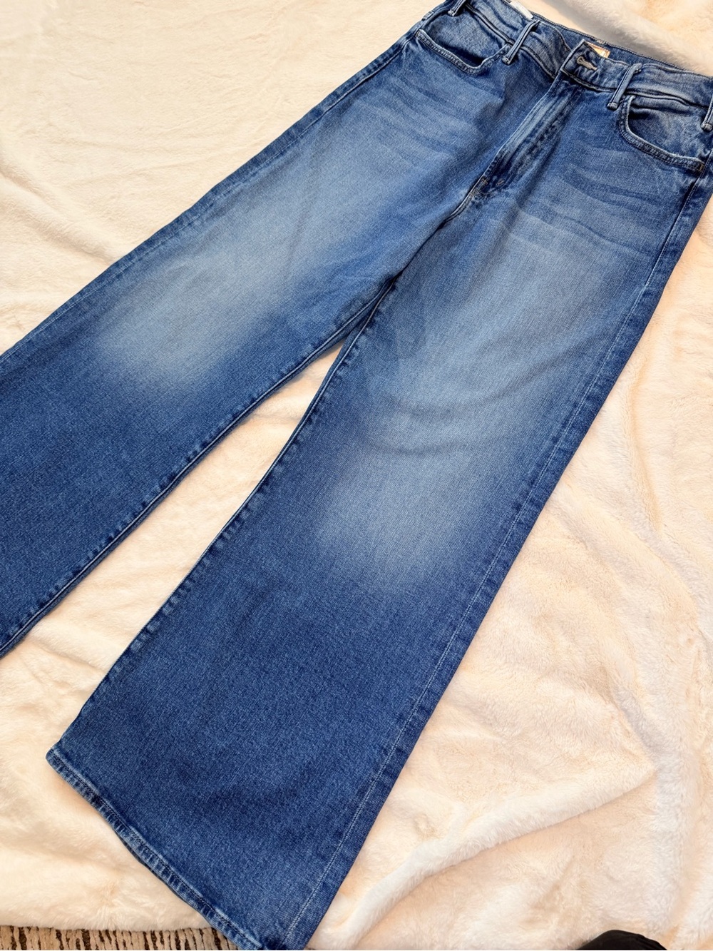 MOTHER Wide Leg Jeans in Medium Blue Denim - Picture 3 of 5